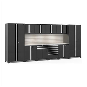 PRO Series Black 12-Piece Set with Stainless Steel Top, Slatwall and LED Lights