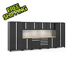 NewAge Garage Cabinets PRO Series 3.0 Black 12-Piece Set with Bamboo Top, Slatwall and LED Lights