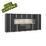 NewAge Products PRO Series Black 12-Piece Cabinet Set with Bamboo Top Slatwall and LED Lights