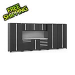 NewAge Garage Cabinets PRO Series Black 10-Piece Set with Stainless Steel Top and Slatwall