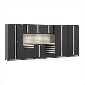 PRO Series 3.0 Black 10-Piece Set with Bamboo Top, Slatwall and LED Lights