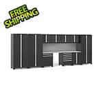 NewAge Garage Cabinets PRO Series Black 12-Piece Set with Stainless Steel Tops and Slatwall