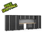 NewAge Garage Cabinets PRO Series Black 12-Piece Set with Bamboo Tops and Slatwall