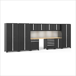 PRO Series Black 12-Piece Set with Bamboo Tops, Slatwall and LED Lights