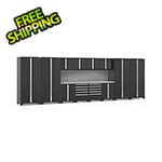 NewAge Garage Cabinets PRO Series Black 14-Piece Set with Stainless Steel Tops and Slatwall