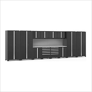 PRO Series Black 14-Piece Set with Stainless Steel Tops and Slatwall