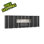 NewAge Garage Cabinets PRO Series Black 14-Piece Set with Stainless Steel Tops, Slatwall and LED Lights