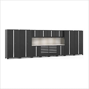 PRO Series Black 14-Piece Set with Stainless Steel Tops, Slatwall and LED Lights