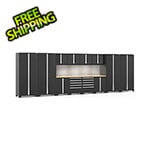 NewAge Garage Cabinets PRO Series Black 14-Piece Set with Bamboo Top, Slatwall and LED Lights