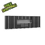 NewAge Garage Cabinets PRO Series Black 14-Piece Set with Stainless Steel Tops and Slatwall