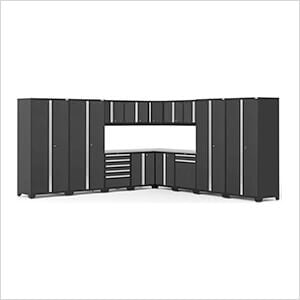 PRO Series Black 16-Piece Corner Set with Stainless Tops and LED Lights