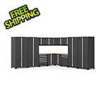 NewAge Garage Cabinets PRO Series Black 16-Piece Corner Set with Bamboo Tops and LED Lights