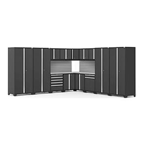 PRO Series Black 16-Piece Corner Set with Stainless Steel Tops and Slatwall