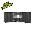 NewAge Garage Cabinets PRO Series Black 16-Piece Corner Set with Bamboo Tops and Slatwall