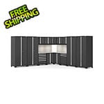 NewAge Products PRO 3.0 Series Black 16-Piece Corner Cabinet Set with Stainless Steel Tops Slatwall and LED Lights