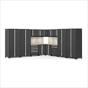 PRO Series Black 16-Piece Corner Set with Bamboo Tops, Slatwall and LED Lights
