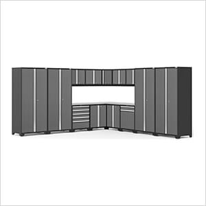 PRO Series Grey 16-Piece Corner Set with Stainless Tops and LED Lights