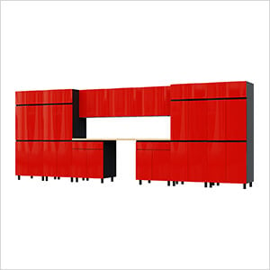 17.5' Premium Cayenne Red Garage Cabinet System with Butcher Block Tops