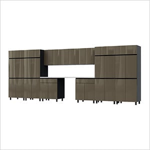 17.5' Premium Terra Grey Garage Cabinet System with Stainless Steel Tops