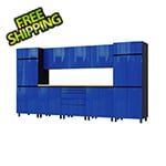 Contur Cabinet 12.5' Premium Santorini Blue Garage Cabinet System with Butcher Block Tops