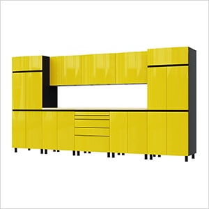 12.5' Premium Vespa Yellow Garage Cabinet System with Butcher Block Tops