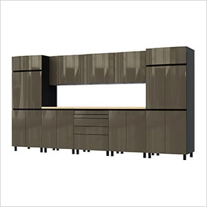 12.5' Premium Terra Grey Garage Cabinet System with Butcher Block Tops