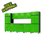 Contur Cabinet 12.5' Premium Lime Green Garage Cabinet System with Butcher Block Tops