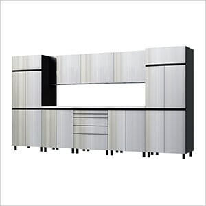 12.5' Premium Stainless Steel Garage Cabinet System with Stainless Steel Tops