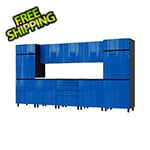 Contur Cabinet 12.5' Premium Santorini Blue Garage Cabinet System with Stainless Steel Tops