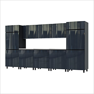 12.5' Premium Karbon Black Garage Cabinet System with Stainless Steel Tops