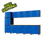 Contur Cabinet 12.5' Premium Santorini Blue Garage Cabinet System with Butcher Block Tops