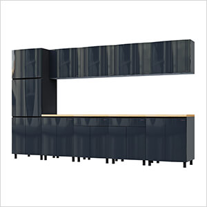 12.5' Premium Karbon Black Garage Cabinet System with Butcher Block Tops