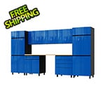 Contur Cabinet 12.5' Premium Santorini Blue Garage Cabinet System with Butcher Block Tops