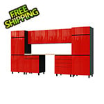 Contur Cabinet 12.5' Premium Cayenne Red Garage Cabinet System with Butcher Block Tops