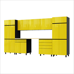 12.5' Premium Vespa Yellow Garage Cabinet System with Butcher Block Tops