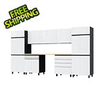 Contur Cabinet 12.5' Premium Alpine White Garage Cabinet System with Butcher Block Tops