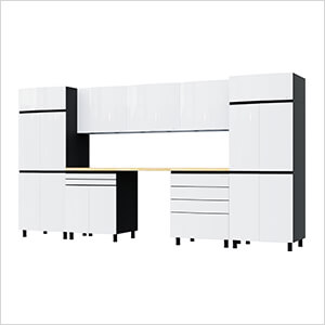 12.5' Premium Alpine White Garage Cabinet System with Butcher Block Tops