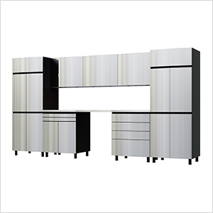 12.5' Premium Stainless Steel Garage Cabinet System with Stainless Steel Tops