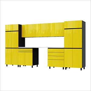 12.5' Premium Vespa Yellow Garage Cabinet System with Stainless Steel Tops