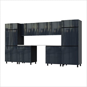 12.5' Premium Karbon Black Garage Cabinet System with Stainless Steel Tops