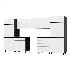 12.5' Premium Alpine White Garage Cabinet System with Stainless Steel Tops