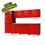 Contur Cabinet 10' Premium Cayenne Red Garage Cabinet System with Butcher Block Tops