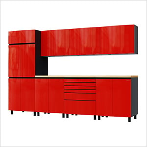 10' Premium Cayenne Red Garage Cabinet System with Butcher Block Tops