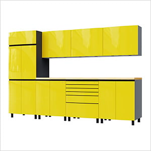 10' Premium Vespa Yellow Garage Cabinet System with Butcher Block Tops