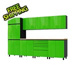 Contur Cabinet 10' Premium Lime Green Garage Cabinet System with Butcher Block Tops