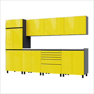 10' Premium Vespa Yellow Garage Cabinet System with Stainless Steel Tops