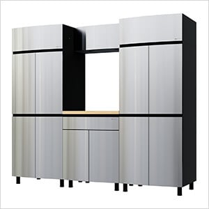 7.5' Premium Stainless Steel Garage Cabinet System with Butcher Block Tops
