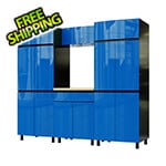 Contur Cabinet 7.5' Premium Santorini Blue Garage Cabinet System with Butcher Block Tops