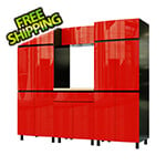 Contur Cabinet 7.5' Premium Cayenne Red Garage Cabinet System with Butcher Block Tops