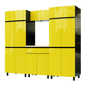 7.5' Premium Vespa Yellow Garage Cabinet System with Butcher Block Tops